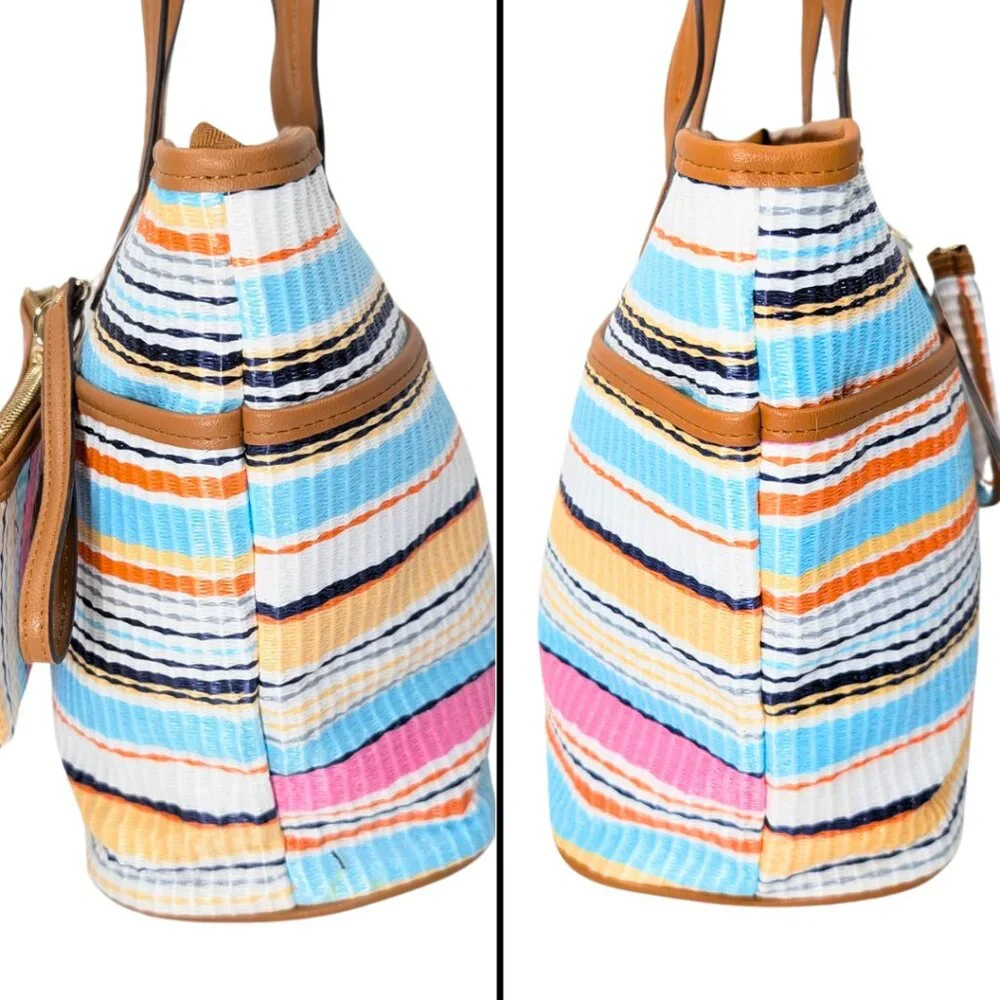 Rosetti NWT Castro Multicolor Woven Stripe Faux Leather Tote and Wristlet - Picture 5 of 9